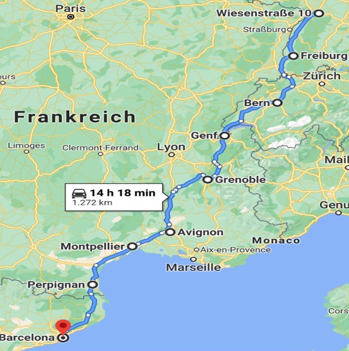 Karte nach Barcelona